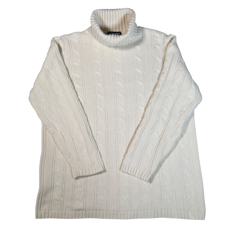 Vintage Lands' End Cable Knit Fisherman's Cotton Sweater M Cream Romcom Meg Ryan